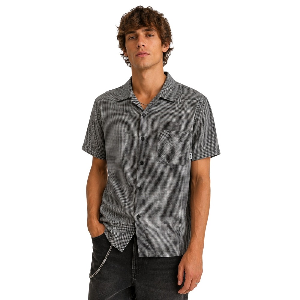 Oakley Shirt Mens Medium Black White Short Sleeve Houndstooth Button Down Grunge